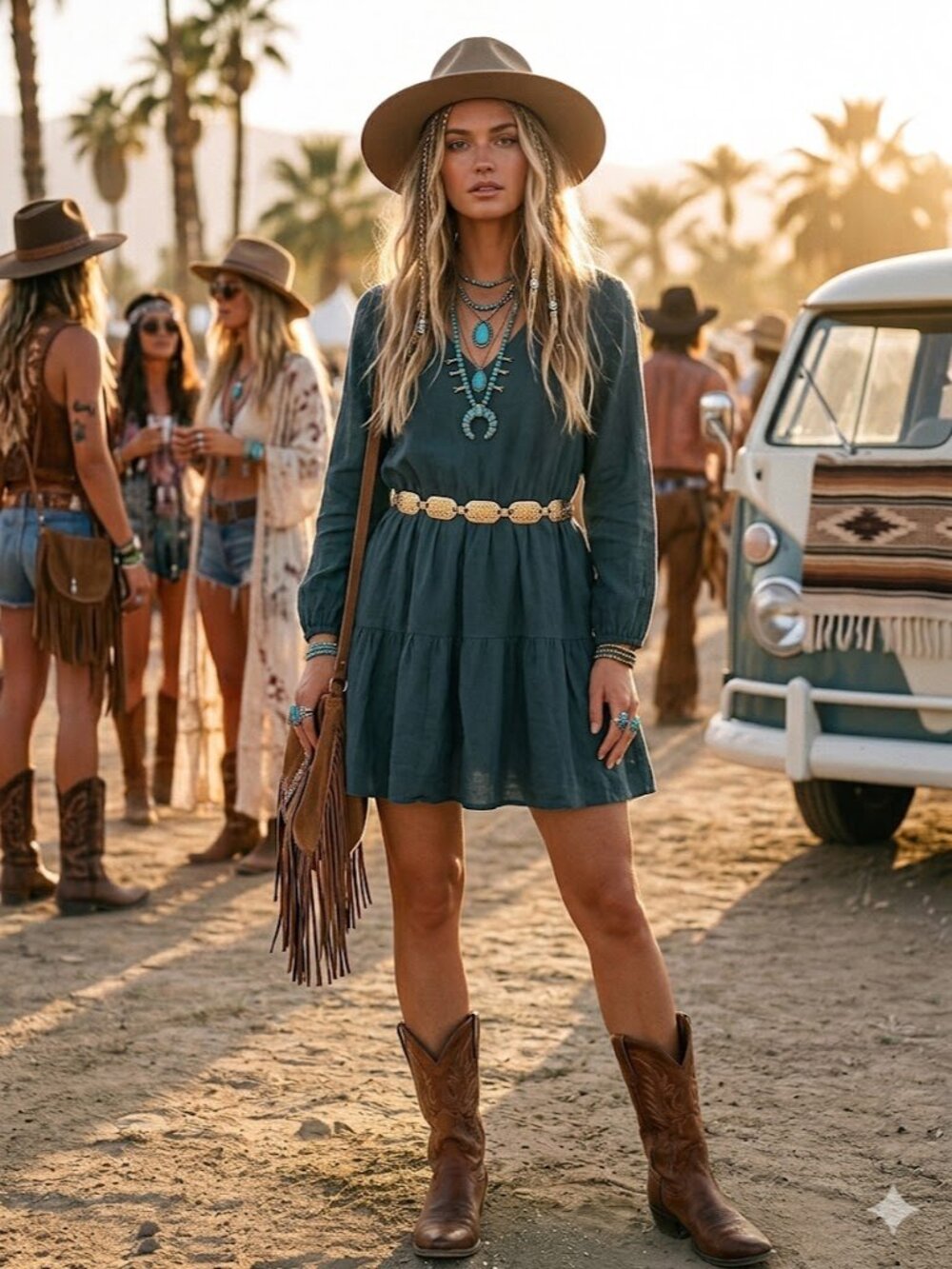 Women's Dark Teal Tiered Long-Sleeve Dress With Pockets